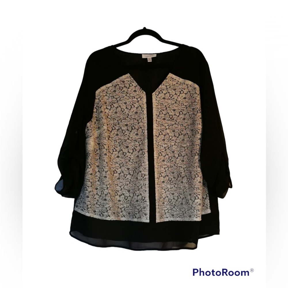 🍄 Calvin Klein Blouse, Black & White, Size 1XL